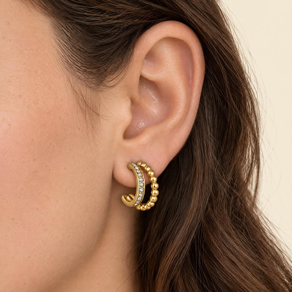 Lumi gold double hoops worn
