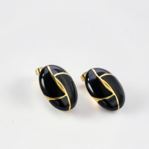 Kivi black enamel gold studs